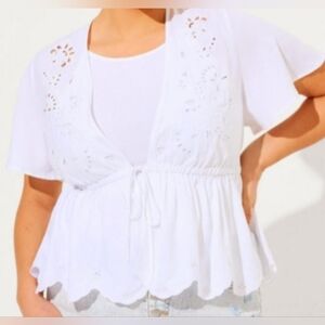 Torrid White Eyelet Tie-Front Blouse NWOT